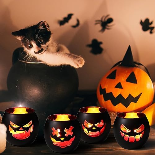 Black Halloween Table Centerpieces Candle Holders 6PCS, Jack O Lantern Tealight Votive Candle Holders, Indoor Halloween Decorations for Mantel Coffe Table Decor - Image 4