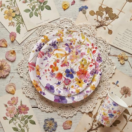 80 PCS Floral Paper Plates, Floral Wildflower Paper Plates and Napkins Party Supplies for Birthday Bridal Shower Picnic Tea Time, Serve for 20 Guests - Image 5