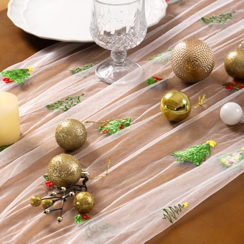 Christmas Tree Table Runner Tulle Gauze Sheer Cheesecloth Party Home Decor - Image 3