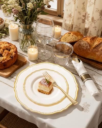 Hioasis 350 Pcs Ivory Gold Plastic Plates Wedding & Party - Image 6