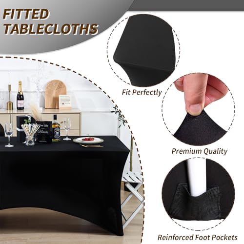 Fixwal 10 Pack 8FT Black Tablecloth Rectangle Spandex Fitted Table Cover - Image 2