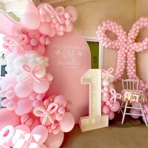 Pink Bow Balloons Garland Arch Kit,180Pcs Pink and White Balloons with Clear Balloon Wrap Bows for Wedding Bachelorette Baby Shower Coquette Birthday Party Decorations - Image 4