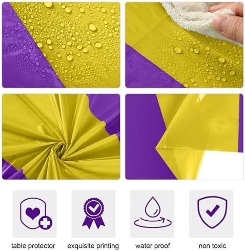 Oudain 3 Pcs Plastic Disposable Table Cloth 54" x 108", Gold, Purple - Image 2