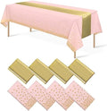 8Pack Disposable Plastic Tablecloths and Satin Table Runner Set Pink and Gold Dot Tablecloth Gold Satin Table Runner for Wedding Birthday Baby Shower Anniversary Christmas New Year Party Supplies by MASHAN