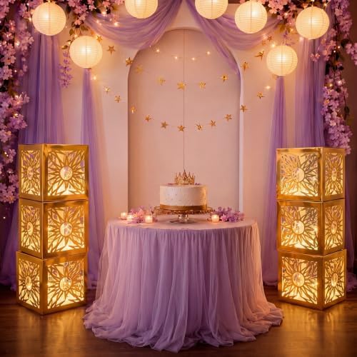 Novabright 6 Sets Princess Sun Party Decoration Boxes with Lights Large 12 Inch Gold Lantern Boxes for Princess Birthday Wedding Decor - Image 5