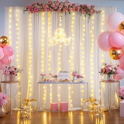 Wish Care 20x10FT White Wrinkle Free Backdrop Curtains with Lights String for Parties - Photo Curtain Backdrop with Lights for Wedding Decorations, Bridal Baby Shower Birthday Party Photography - Image 7