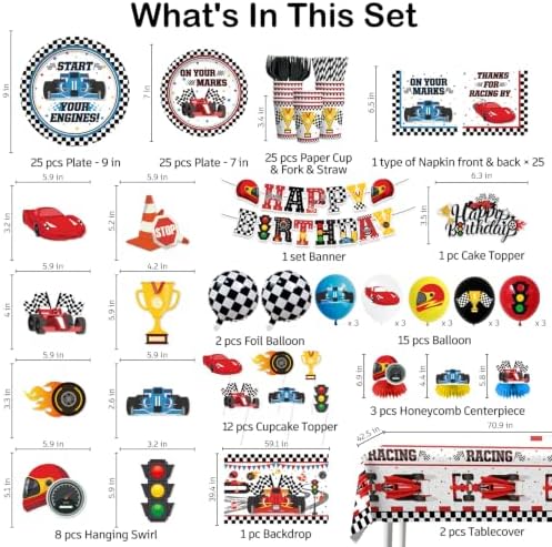 195Pcs Yingoto Race Car Birthday Party Decorations Tableware Set, Serves 25 - Image 2