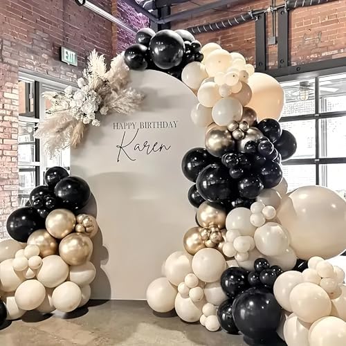 Black and Gold Balloon Arch Garland Kit, Graduation Balloons Black White Sand Beige Cream Champagne Gold Metallic Balloons for Congrats Grad Bridal Baby Shower Anniversary Wedding Birthday Party Decor - Image 3