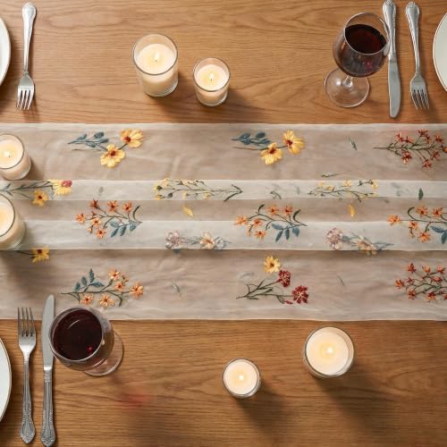 Artoid Mode Wildflower Beige Apricot Embroidery Table Runner 120 Inch 10FT - Image 3