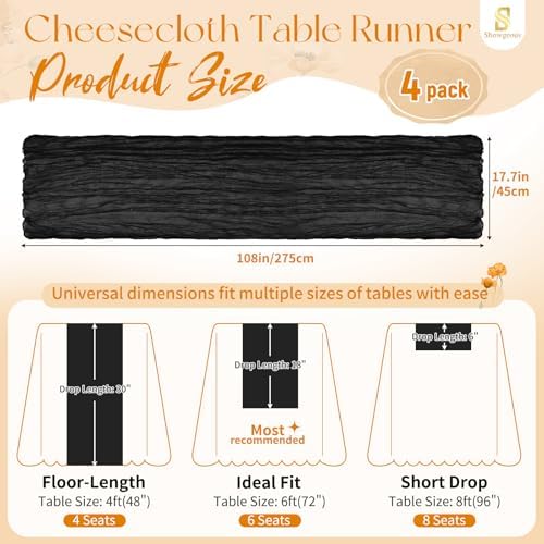 4 Pack Black Cheesecloth Table Runner 17x108 Inches Boho Home Decor - Image 2