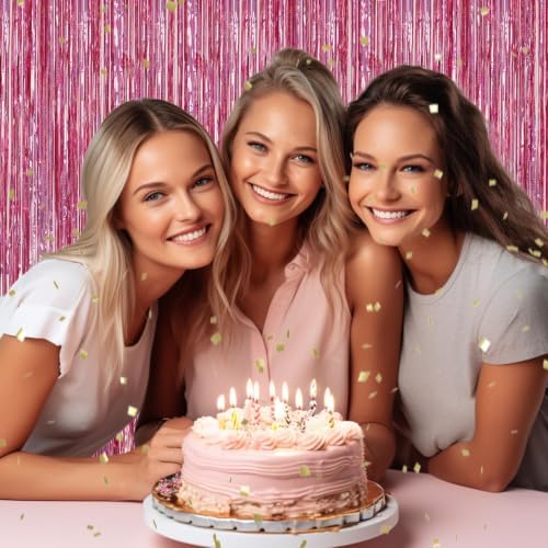 DECOCKRAT 2 Pack Foil Fringe Backdrop - Laser Pink Shiny Tinsel Curtains for Party Decoration/Photo Booth Props - 3.3x6.6 FT Metallic Foil Backdrop for Birthday, Wedding, Graduation, Christmas. - Image 6