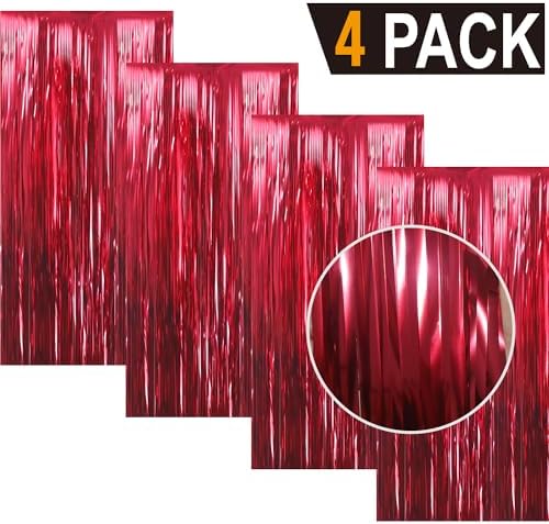 GOER 3.2 ft x 9.8 ft Metallic Tinsel Foil Fringe Curtains Party Photo Backdrop Party Streamers for Birthday,Graduation,New Year Eve Decorations Wedding Decor (4 Pcs,Burgundy) - Image 2