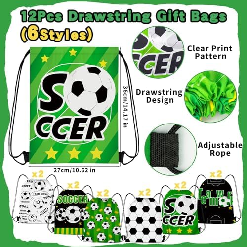 122Pcs Soccer Party Favors Drawstring Bags Including Silicone and Slap bracelets, Keychains, Tattoo Stickers,Mini Ball for Soccer Themed Party Supplies - Image 3