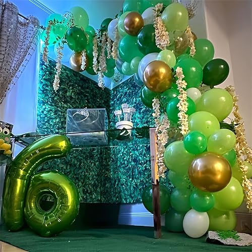 Green Gold Balloons Set, Dark Green Pearl Lime Green Metallic Gold White with Confetti Latex Balloons, Light Green Gold White Balloon for Jungle Dinosaur Birthday Baby Shower Wedding Party Decorations - Image 4