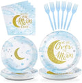 Grencian 96 Pcs Over The Moon Baby Shower Disposable Paper Plates Napkins by Grencian