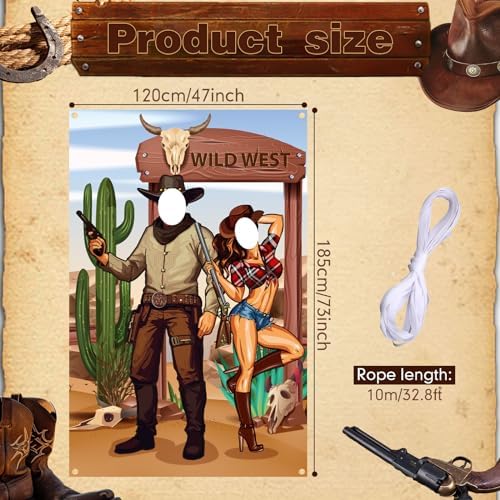 Tudomro 73 x 47 Inch Western Cowboy Backdrop Party Decorations Wild West - Image 2