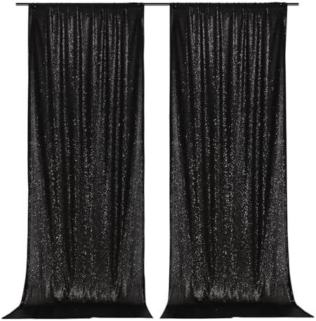 PartyDelight Black Sequin Backdrop Curtains 5x10ft 2 Panels - Image 6