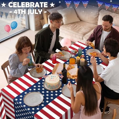 OHOME 4th of July Decorations - Patriotic American Flag Plastic Tablecloth for 250th Anniversary | Fourth of July Accessories Memorial Day Decor for Home Outdoor Outside Party Favors,54"x108",2 Pack - Image 6