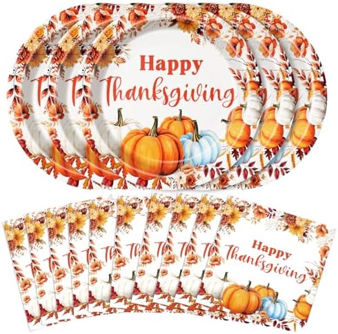 50 Pcs Thanksgiving Paper Plates and Napkins Set by KTCNMER