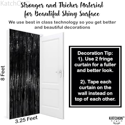 KatchOn XtraLarge 2 Pcs Black Fringe Backdrop Black Streamers Decorations - Image 3