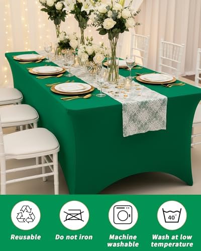 Fixwal 2 Pack 6FT Green Tablecloth Rectangle Spandex Fitted Table Cover - Image 6