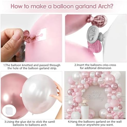 Blocesa Pearl Pink White Balloons Arch Kit Double Stuffed, Party Decor. - Image 3