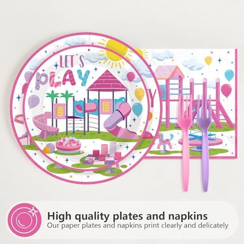 96Pcs Pink Purple Playground Birthday Party Supplies, Serves 24 - Image 2