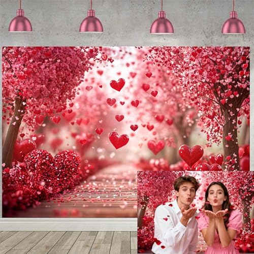 Valentine's Day Backdrop, Pink Red Hearts Petals Pathway Romantic Photography Background for Girls Women Birthday Weeding Bridal Shower Party Decorations Banner Photo Studio Props 10X8FT by Unknown