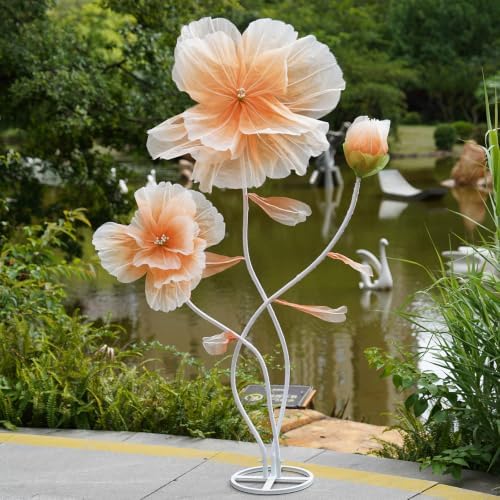 Giant Artificial Flower Decor,Oversized Gradient Organza Flower with Bendable Stem,DIY Shape Fake Flower Sculpture with Heavy Weighted Base for Wedding,Event,Party & Photo Backdrop (Champagne) - Image 5