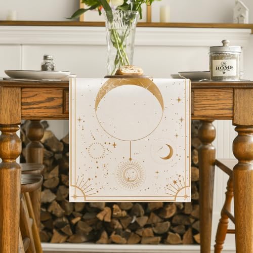 Artoid Mode Beige Astrology Moon Magic Art Table Runner, Seasonal Mystical Gothic Kitchen Dining Table Decoration for Home Party Decor 13x72 Inch - Image 2