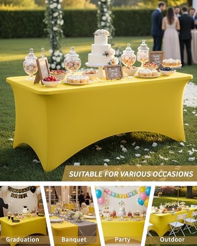 Fixwal 2 Pack 6FT Yellow Tablecloth Rectangle Spandex Fitted Table Cover - Image 7