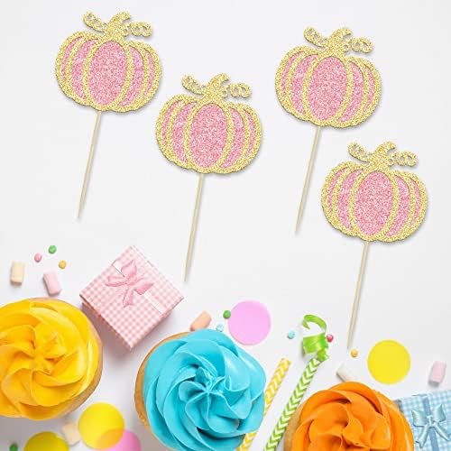 24Pcs Pink Pumpkin Cupcake Toppers Girl Baby Shower Decorations Pumpkin Birthday Decorations Cupcake Picks Pumpkin Gender Reveal Cupcake Toppers Party Supplies - Image 3