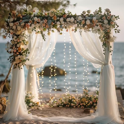 Tulle Backdrop Curtains with Lights Sheer White Curtain Backdrop 20x8ft - Image 6