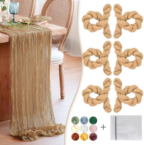 Nude Cheesecloth Table Runner 6 Pack 35" Boho Gauze Runner 120 inches Long Tablecloth Runner Rustic Sheer Fabric Bulk for Baby Shower Wedding Bridal Birthday Party Picnic Table Decorations by Waligoy