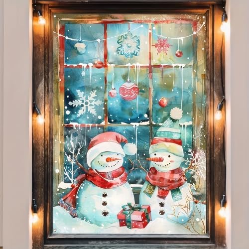 BlissYard Snowy Snowman Christmas Window Banner 31x47 Fabric by BlissYard