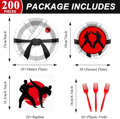 50 Guests Karate Party Supplies Karate Plates and Napkins Forks Disposable Tableware Set Paper Plates for Karates Theme Party 200PCS - Image 2