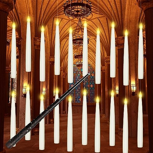 Boribim 20PCS Floating Candles with Wand, Magic Hanging Candles, Flickering Warm Light LED Taper Flameless Candles with Wand Remote, Battery Operated Window Candle for Halloween Decorations Best Gift by Boribim