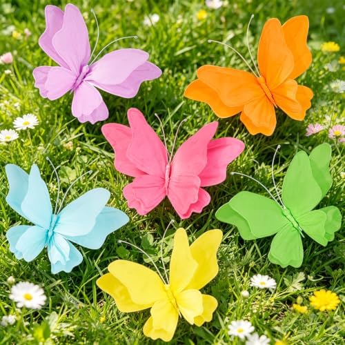 SUNBEAUTY 3D Hanging Butterfly Decorations, Butterfly Birthday Party Decorations, 6Pcs Colorful Paper Butterflies Wall Decor for Classroom Decor Girls Women Wedding Baby Shower Flower Garden Decor by SUNBEAUTY