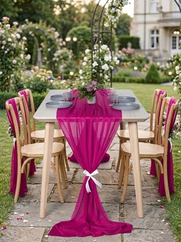 Pack of 25 Chiffon Table Runners 29 x 120 Inch, 10FT Long - Magenta - Image 4