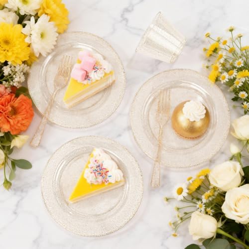 WELLIFE Gold Glitter Plastic Plates, 150 PCS Dinnerware Set for 50 Guests - Image 6