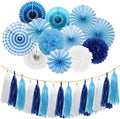 34 Pcs Blue Party Decorations, Paper Fans Pom Poms Tassel Garland 8-16 in by MEIDUO