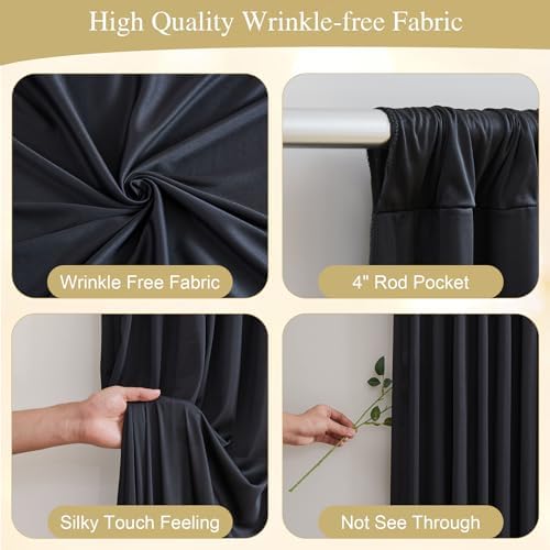 Black Backdrop Curtain with Lights String for Parties,10x10FT Wrinkle Free Black Drapes Wedding Photo Backdrop Curtains for Baby Shower Birthday Ceremony Reception Home Party Decorations - Image 2