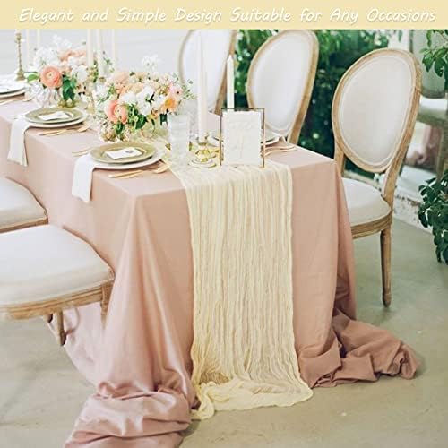 35x72 Inch Beige Cheesecloth Table Runner Rustic Boho Wedding Party Decor - Image 7