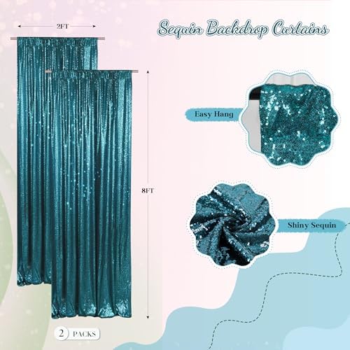PartyDelight Teal Sequin Backdrop Curtains 2x8ft 2 Panels - Image 2