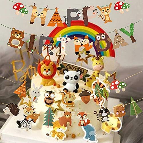 Woodland Party Decorations Woodland Happy Birthday Banner with Forest Animal Bunting Garland for Kids Boys Girls Woodland Birthday Party Supplies - Image 4