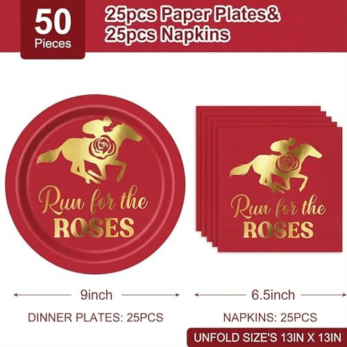 50 Pcs Derby Day Paper Plates and Napkins Set-Gold Foil - Image 2