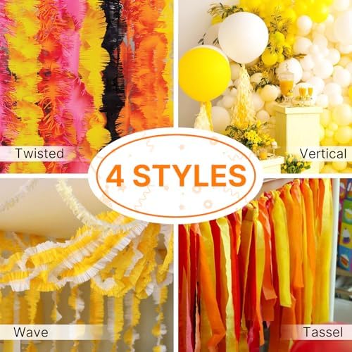 PartyWoo Yellow Crepe Paper 6pcs 492 FT Pastel Orange Streamers - Image 5