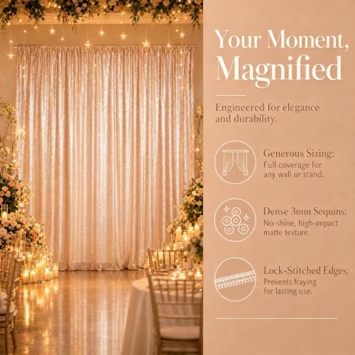 ShinyBeauty Champagne Sequin Backdrop 2 Panels 4x7FT Sequin Curtains - Image 5
