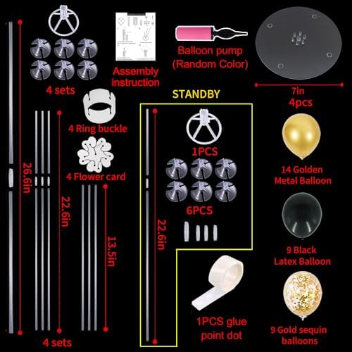 TONIFUL 4 Set Black Gold Balloon Stand Balloon Centerpieces for Table - Image 3
