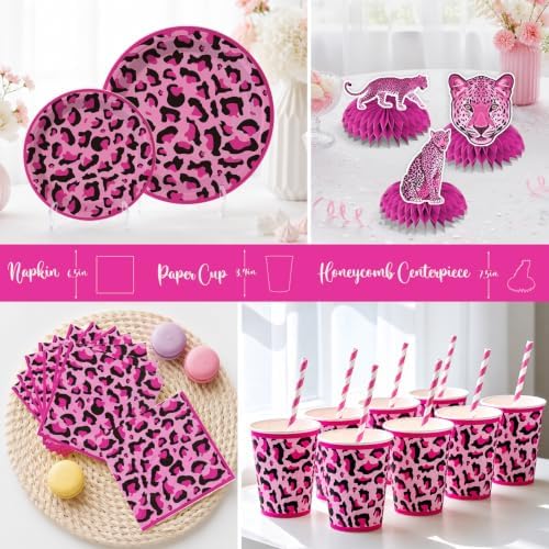 205Pcs Pink Cheetah Birthday Decorations Tableware Set, 25 Serves - Image 5